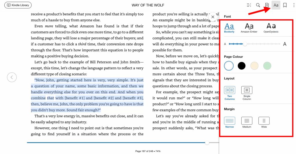 Kindle Cloud Reader layout and font customization