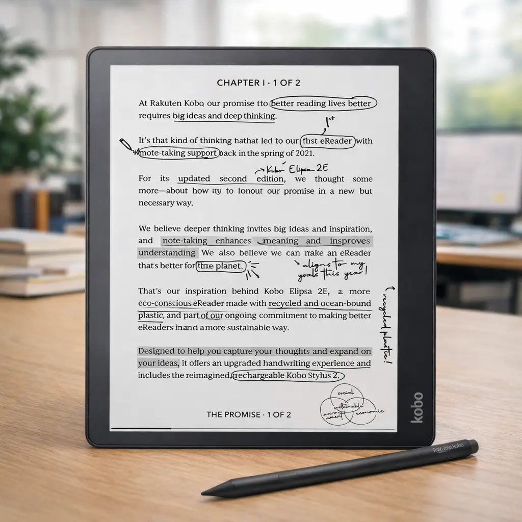Kobo Elipsa 2E e-ink tablet for students taking notes and reading textbooks, Best e-readers for students